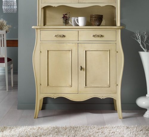 Classic shaped wooden sideboard two doors two drawers in white lacquered