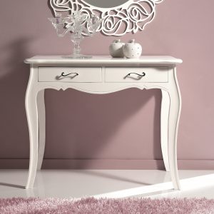 Classic style shaped wooden console two drawers in white lacquered finish