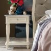 Classic wooden bedside table one drawer in white lacquered