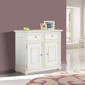 Credenza classica in legno due ante due cassetti laccato bianco anticato