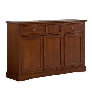 Credenza classica in legno tre porte tre cassetti in noce anticato