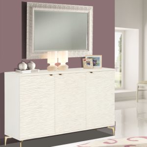 Credenza moderna tre ante decoro 3d di design laccato bianco piedini metallo