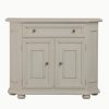 Credenza piccola scantonata rustica in legno due porte un cassetto in laccato bianco