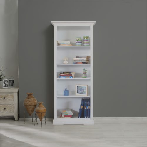 Libreria in legno stile classico a giorno quattro ripiani in laccato bianco anticato