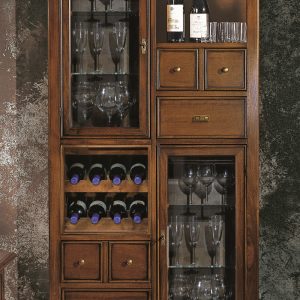 Mobiletto porta liquori classico in legno color noce cm 48x48x79h