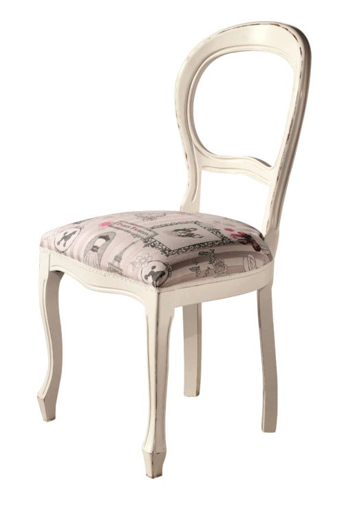 Sedia classica in legno seduta tappezzata in shabby chic