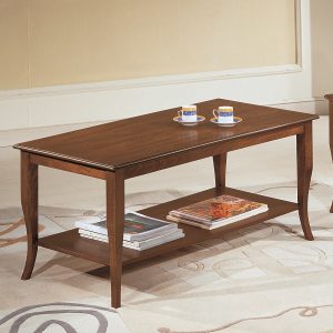 rectangular classic wooden coffee table with wooden shelf in walnut