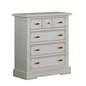 small classic handcrafted wooden chest of drawers in antique white lacquered